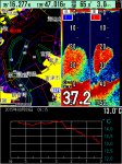 縦分割画面+情報画面　水温グラフを表示。潮目を把握するのに便利。