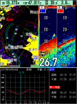 縦分割画面+情報画面　潮汐データ表示。釣行時に活用、自船の近くの港のデータを自動表示。